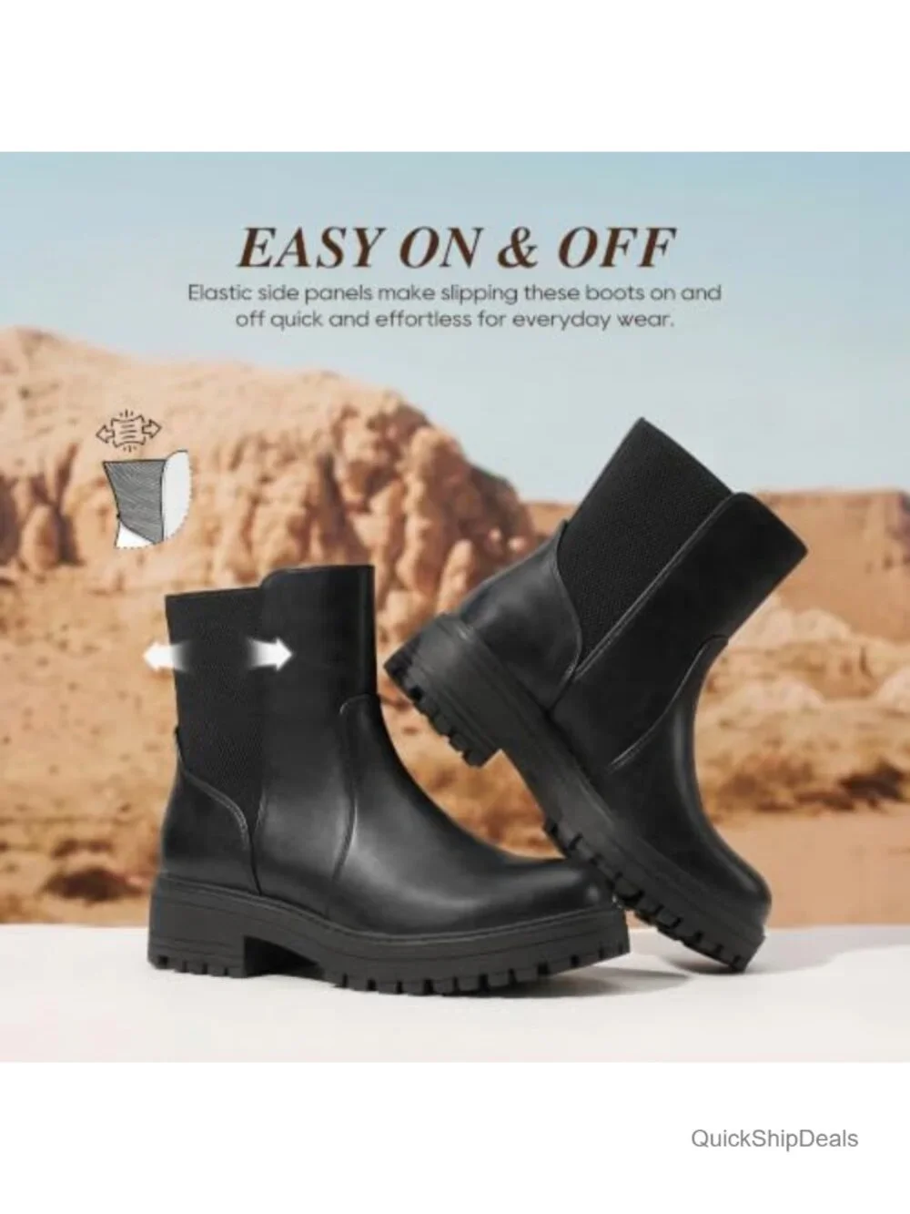 Women's Chelsea Ankle Boots Platform Chunky Heel Lug Sole Faux Leather Slip-On
